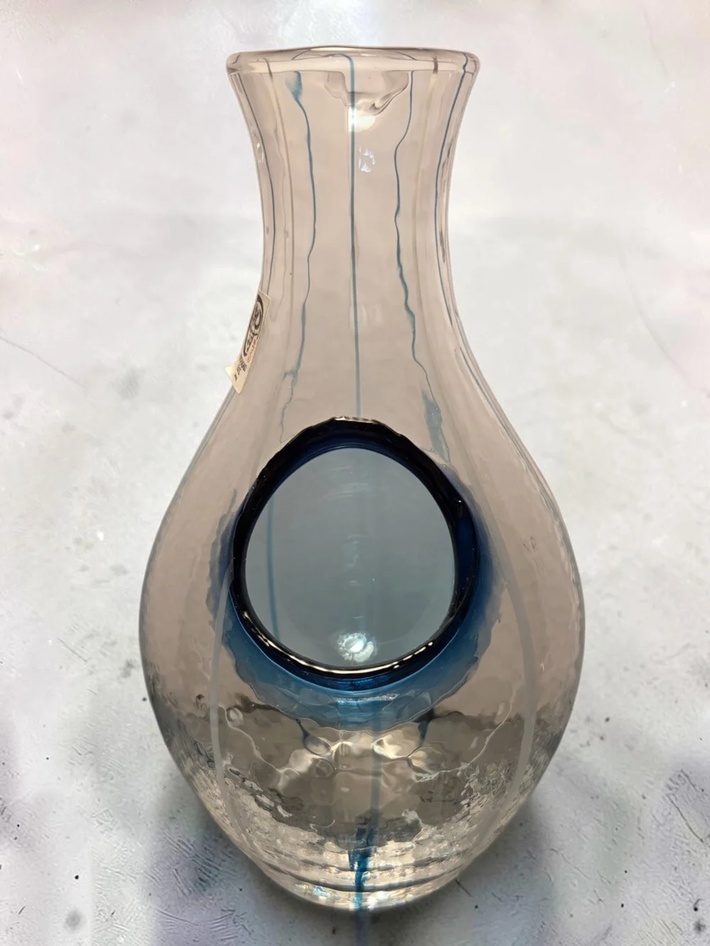 Toyo-Sasaki Blue Accent Glass Carafe - Handblown Decorative Pitcher